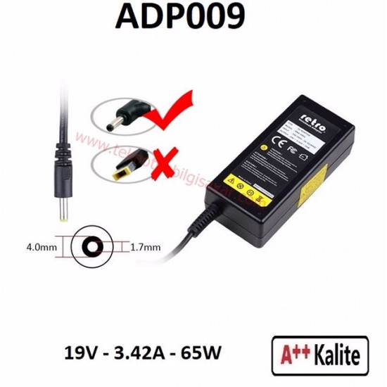 LENOVO ADAPTÖR 4.0*1.7MM 19 Volt 3.42 Amper ADP009 (Açıklama Kısmından Uyumlu Modelinizi Kontrol Edebilirsiniz.)